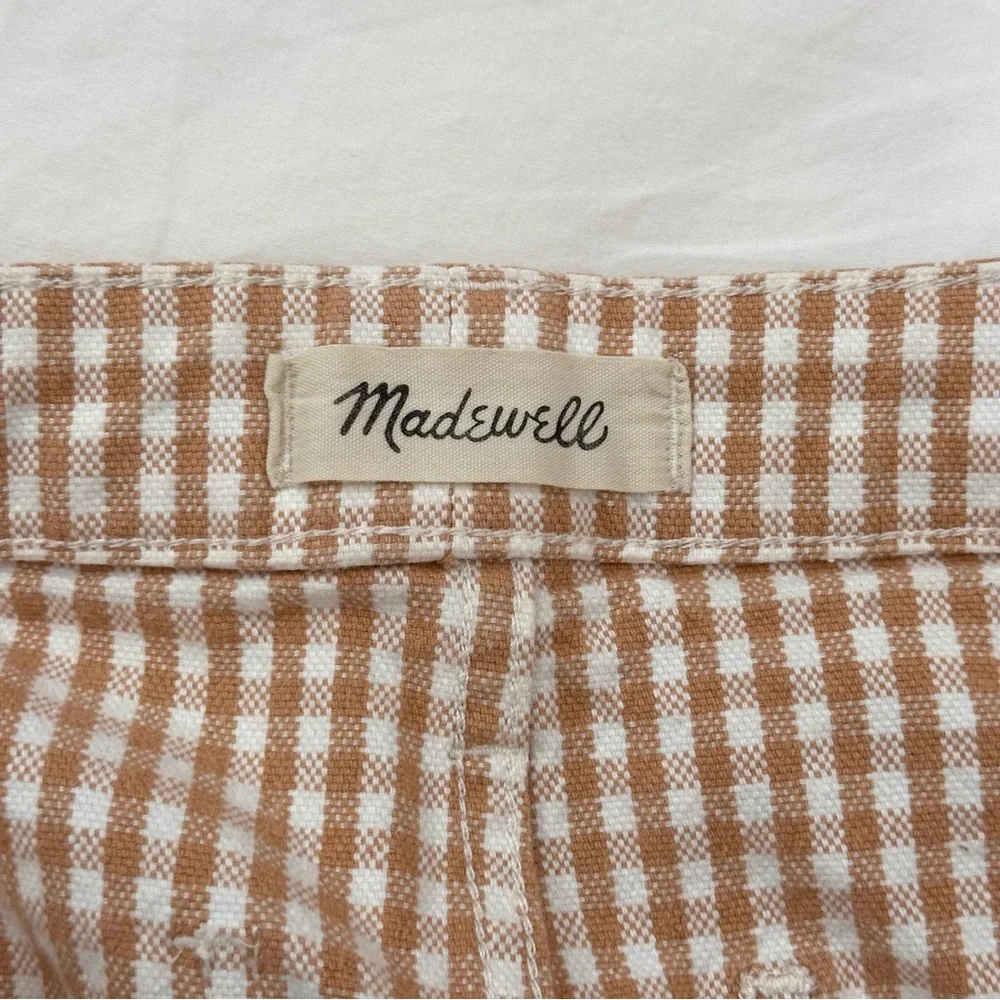 Madewell Gingham Emmett Wide Leg Crop Pants Tan White Size 28 - Picture 5 of 12
